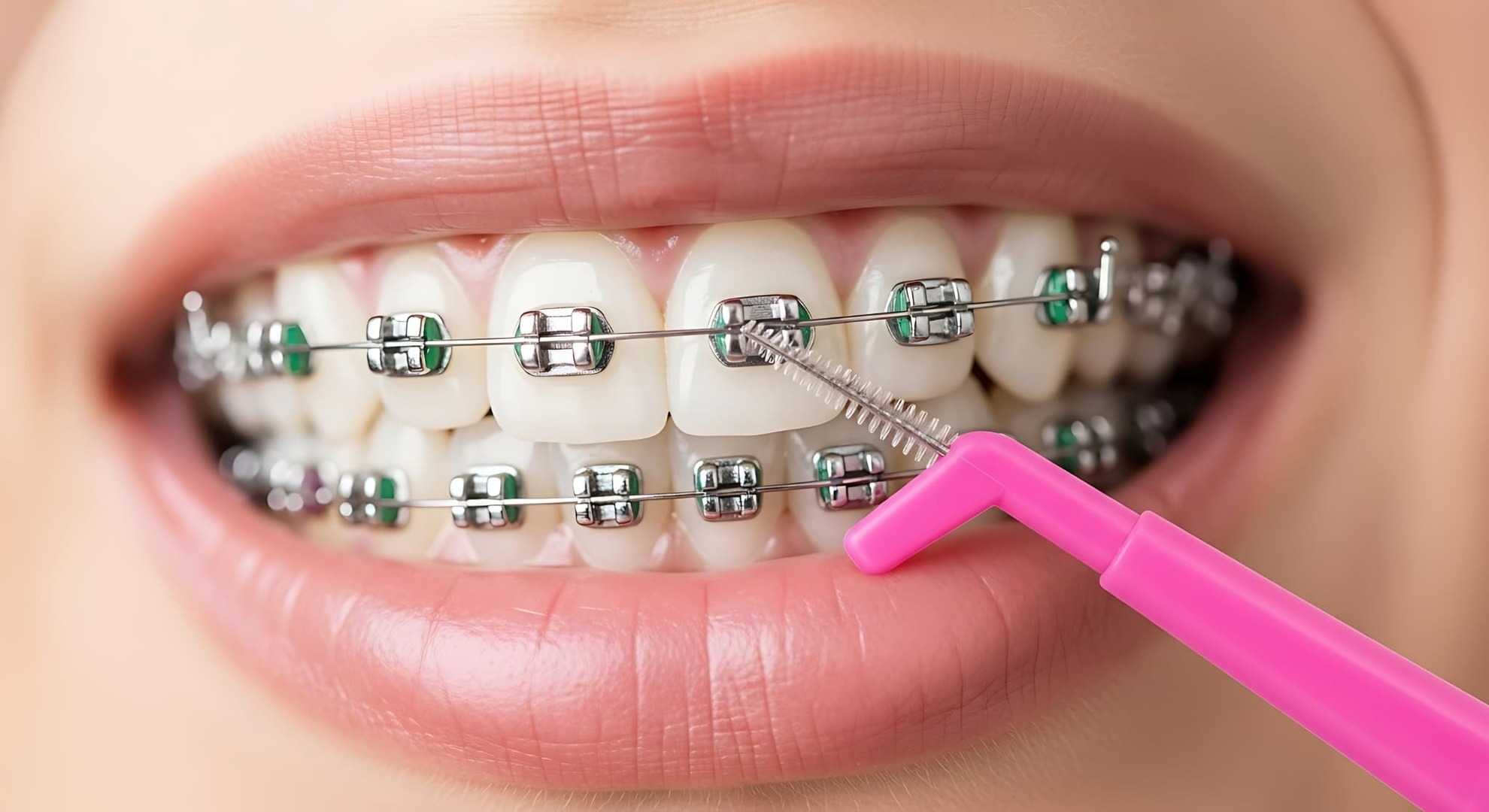 歯間ブラシでお口のケアをする様子