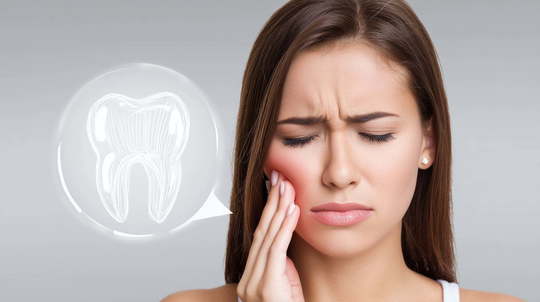 マウスピース矯正中に歯が痛む女性