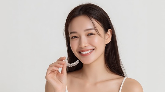 インビザラインで歯列を整える笑顔の女性