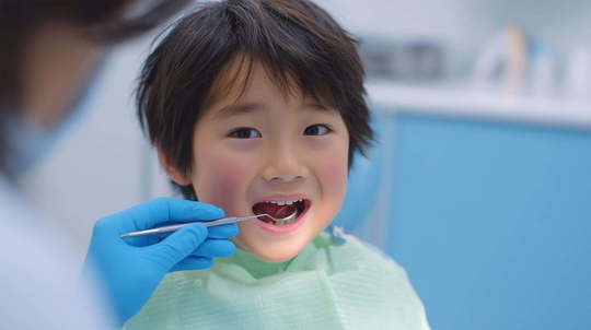 歯並びが悪くなるのを防ぐために定期歯科検診を受ける子ども