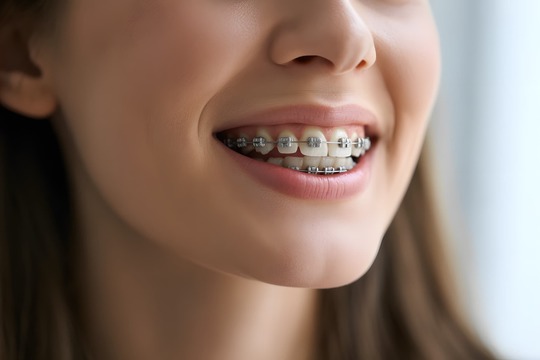 ワイヤーを装着した女性の口元